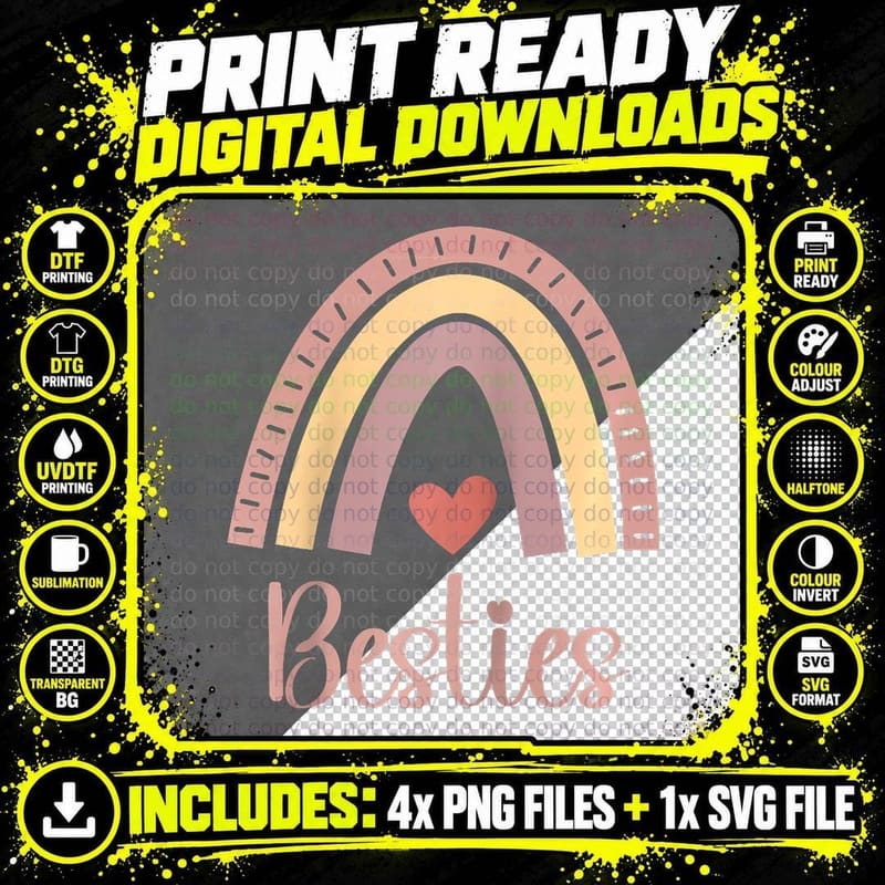Besties BFF Heart Best Friend Bestie Rainbow Girls Png SVG Digital Bundle