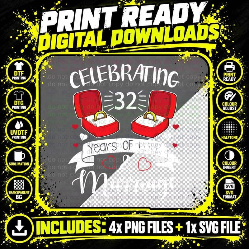 Celebrating 32 Years of Love & Marriage Happy Husband Png SVG Digital Bundle