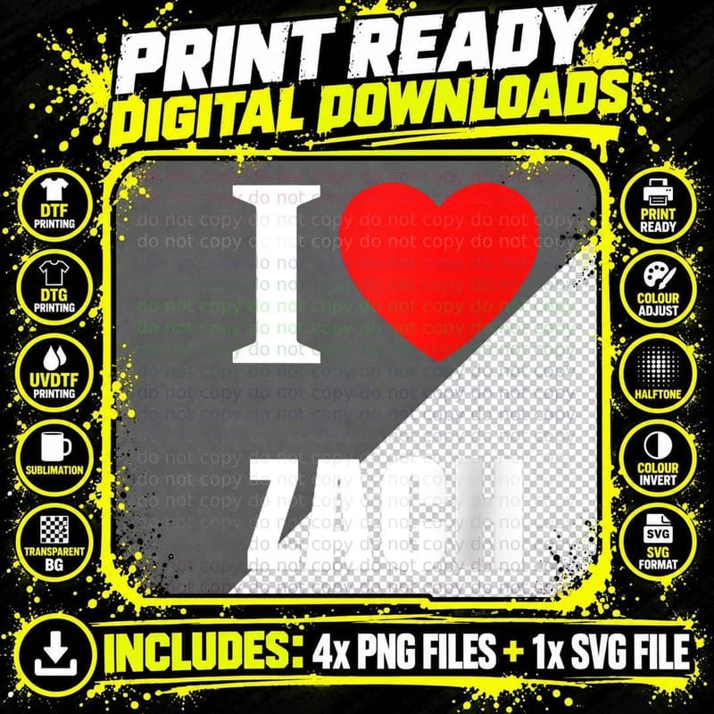 Cute I Love Heart Zach Parents Wife Husband Girl Boy Png SVG Digital Bundle