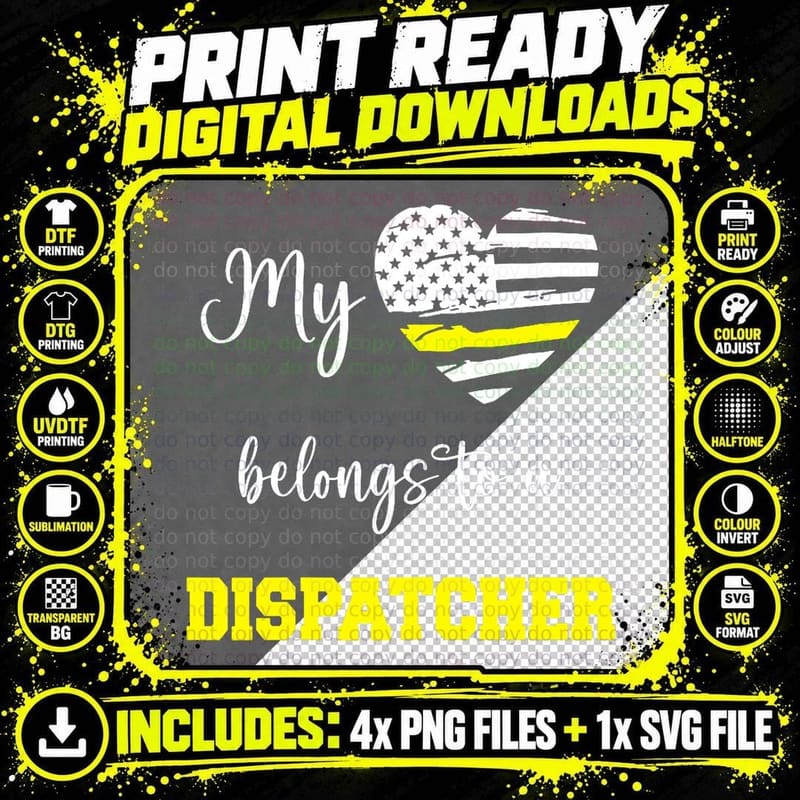Dispatcher Shirt Proud Girl Wife Thin Yellow Line 911 Png SVG Digital Bundle