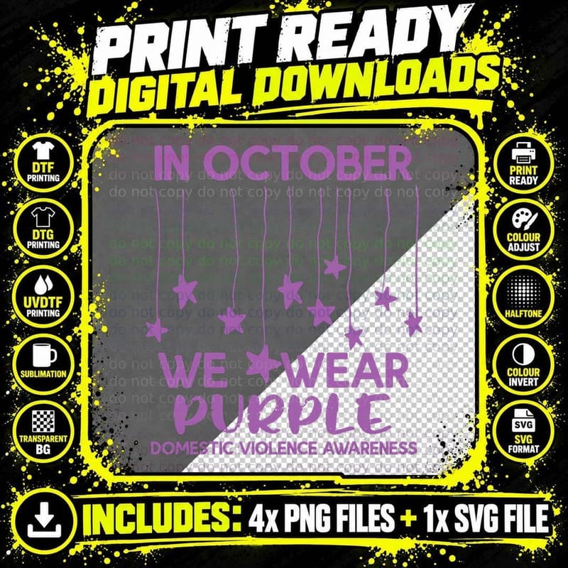 Domestic Violence October Wear Purple Stars Aware Women Png SVG Digital Bundle