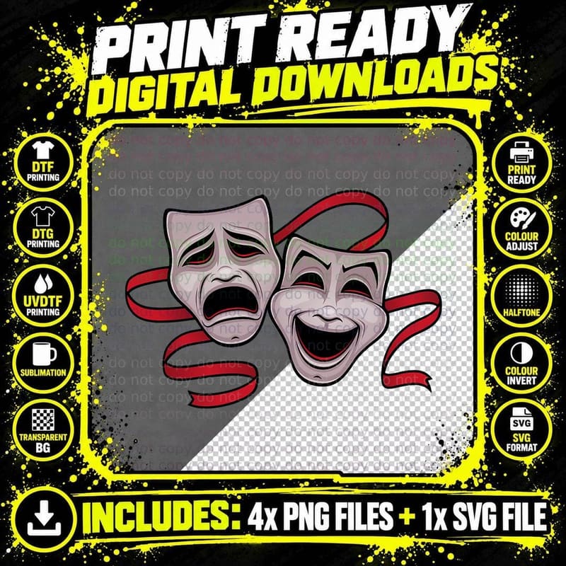 Drama Comedy and Tragedy Mask Gift Men and Women T-Shirt Png SVG Digital Bundle