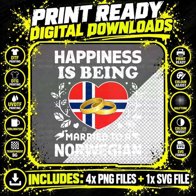 Happiness Is Being Married to a Norwegian Wife Husband Png SVG Digital Bundle