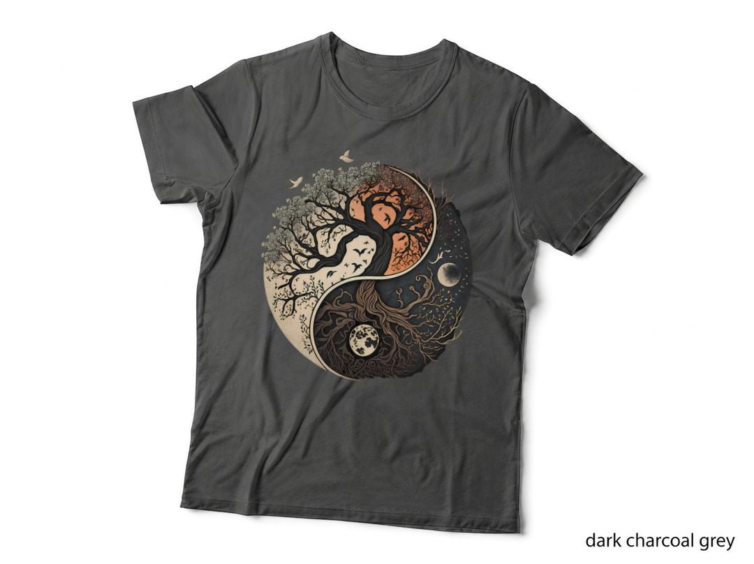 Harmoniouss Tree of Life Yin Yang Black - Fit, Adult, Polyestercotton T-Shirt
