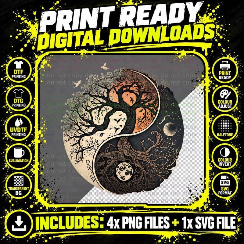 Harmoniouss Tree of Life Yin Yang Black - Fit, Adult Png SVG Digital Bundle