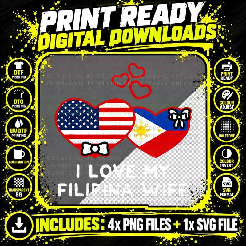 I Love My Filipina Wife Philippine US Flag Filipino Png SVG Digital Bundle