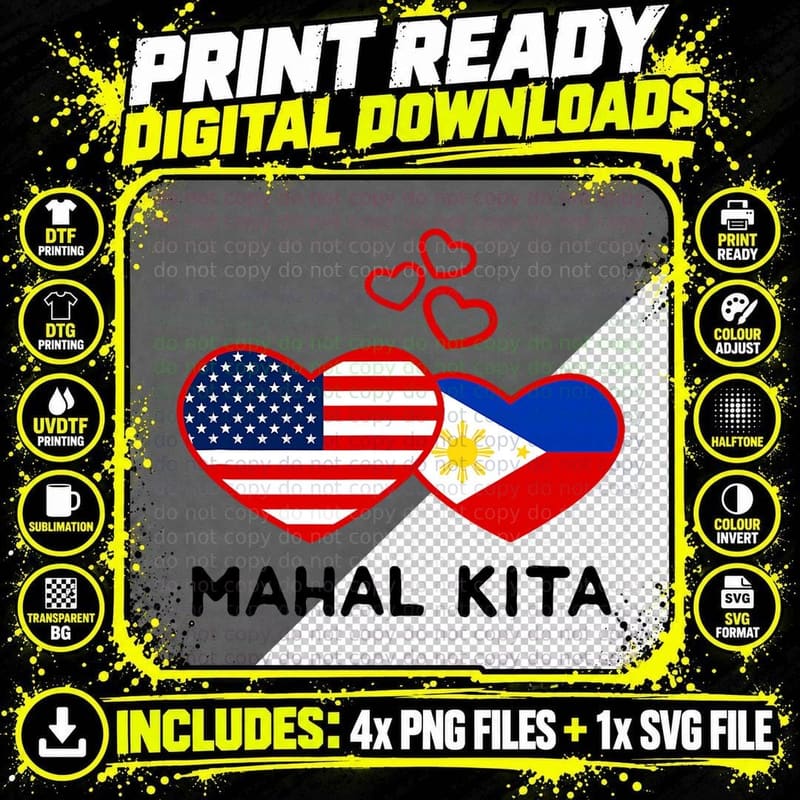 Mahal Kita Filipino American Hearts Filipina Wife Png SVG Digital Bundle