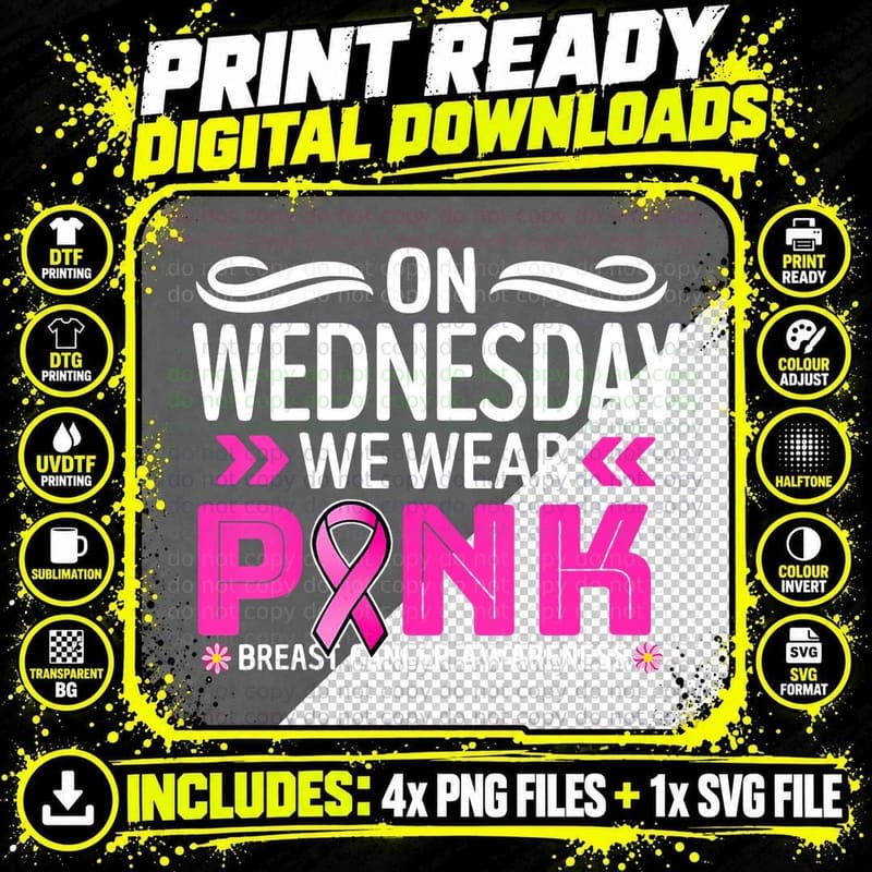 On Wednesday We Wear Pink, Classic Casual T-Shirt Png SVG Digital Bundle