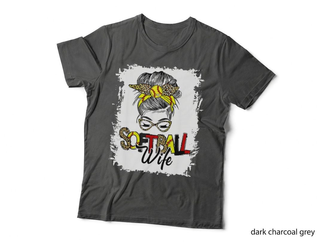 Softball Wife Life with Leopard Messy Bun Mors Day T-Shirt
