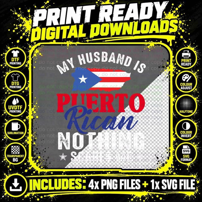 Wife Flag Puerto Rican Husband Nothing Scares Boricua Png SVG Digital Bundle