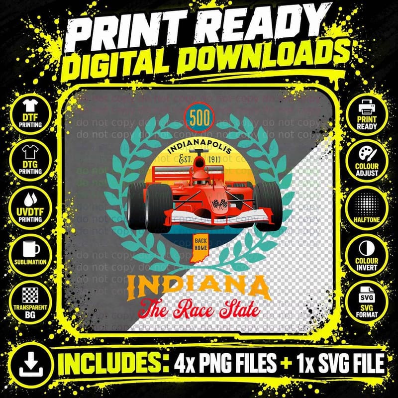 500 Indianapolis Indiana the Race State Checkered Flag Png SVG Digital Bundle