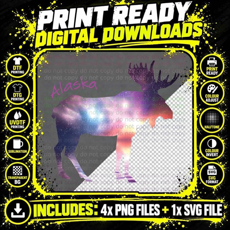 Alaska Moose Within the Aurora Borealis and the Polar Png SVG Digital Bundle