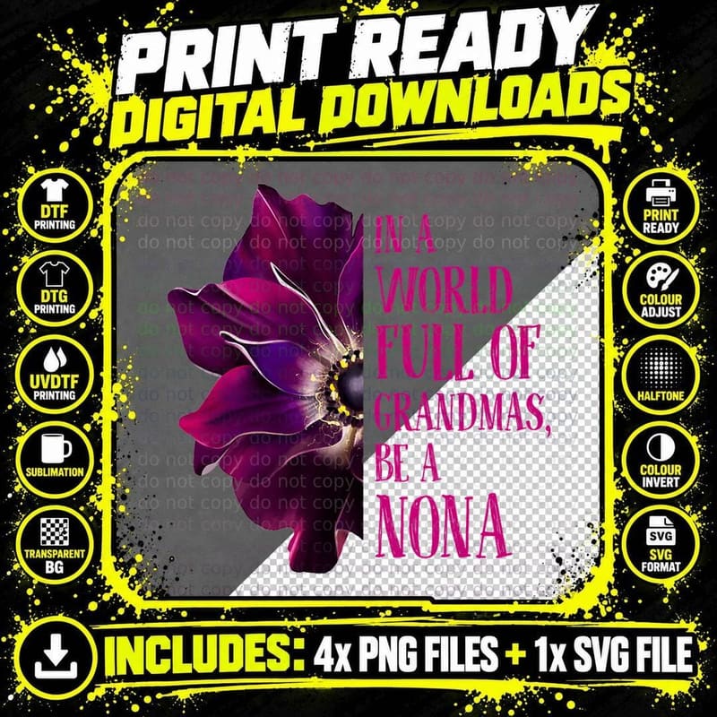 Anemone World Full of Grandmas Be NONA Grandmas Gifts Png SVG Digital Bundle