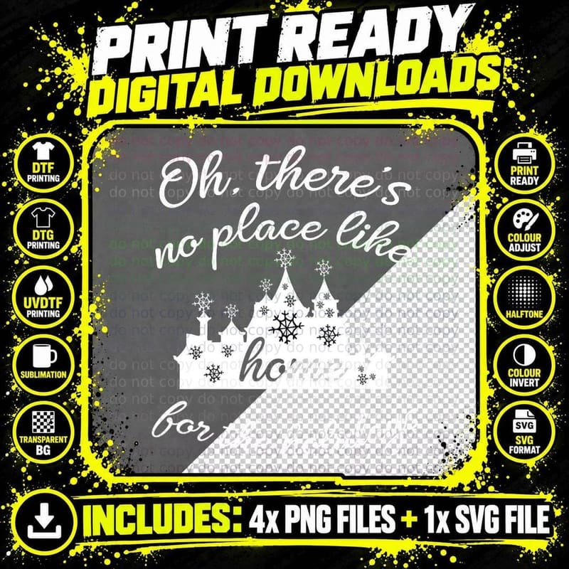 Castle Home for the Holidays in White - T-Shirt Png SVG Digital Bundle