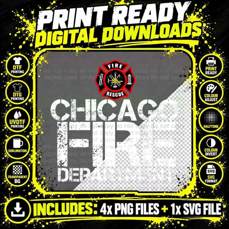 Chicago Fire Department Tshirt Firehouse Tee Shirt Png SVG Digital Bundle