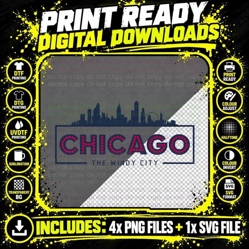 Chicago the Windy City Skyline City Scape T-Shirt Png SVG Digital Bundle