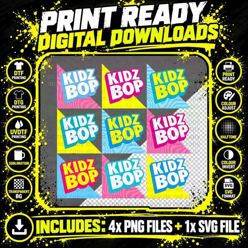 Colorful KIDZ BOP Pattern T-Shirt Png SVG Digital Bundle
