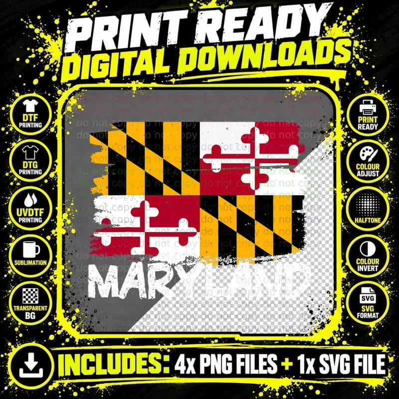Cool Maryland Flag T-Shirt Png SVG Digital Bundle