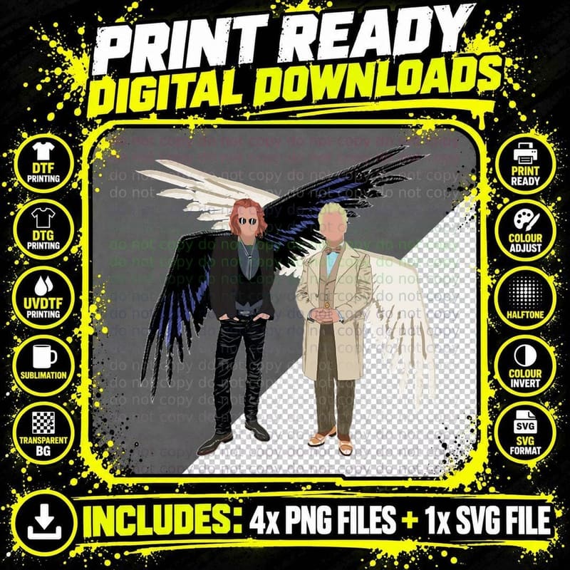 Crowley and Aziraphale T-Shirt Png SVG Digital Bundle