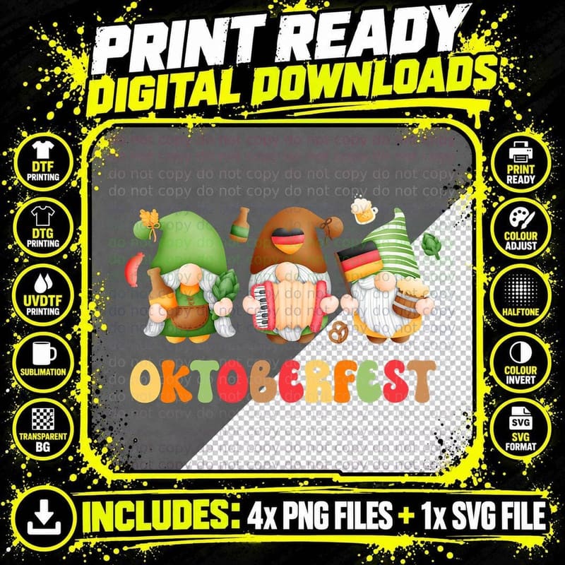 Cute Gnomes Oktoberfest German Festival Bavarian T-Shirt Png SVG Digital Bundle