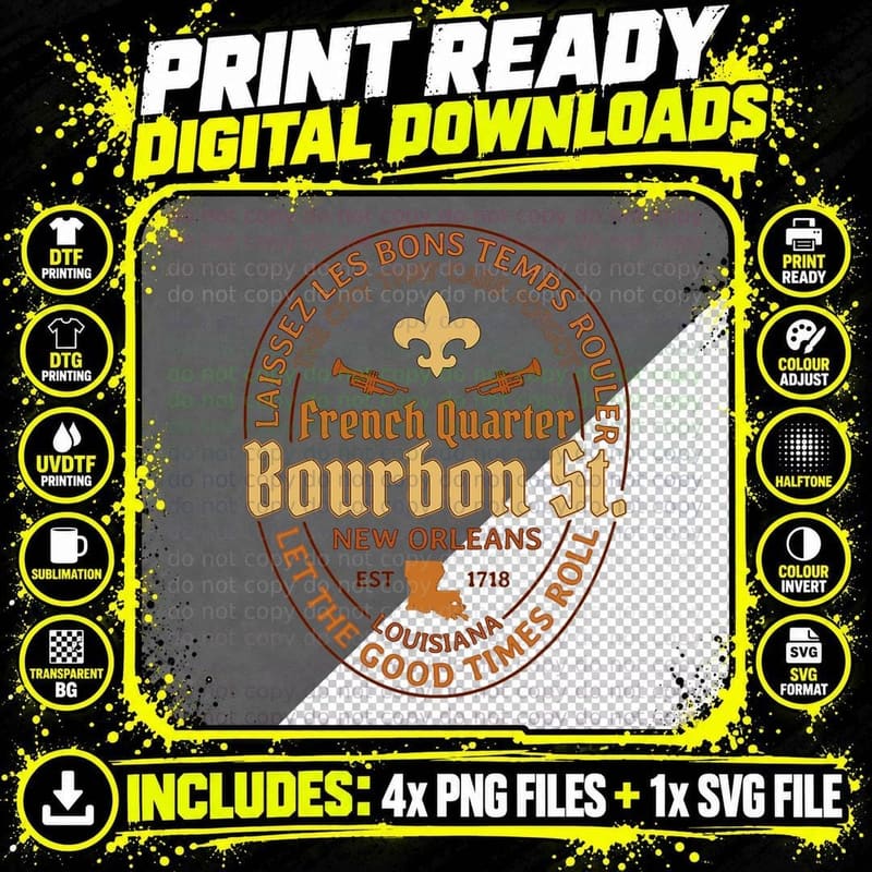 French Quarter Bourbon St New Orleans Souvenir Gift Png SVG Digital Bundle