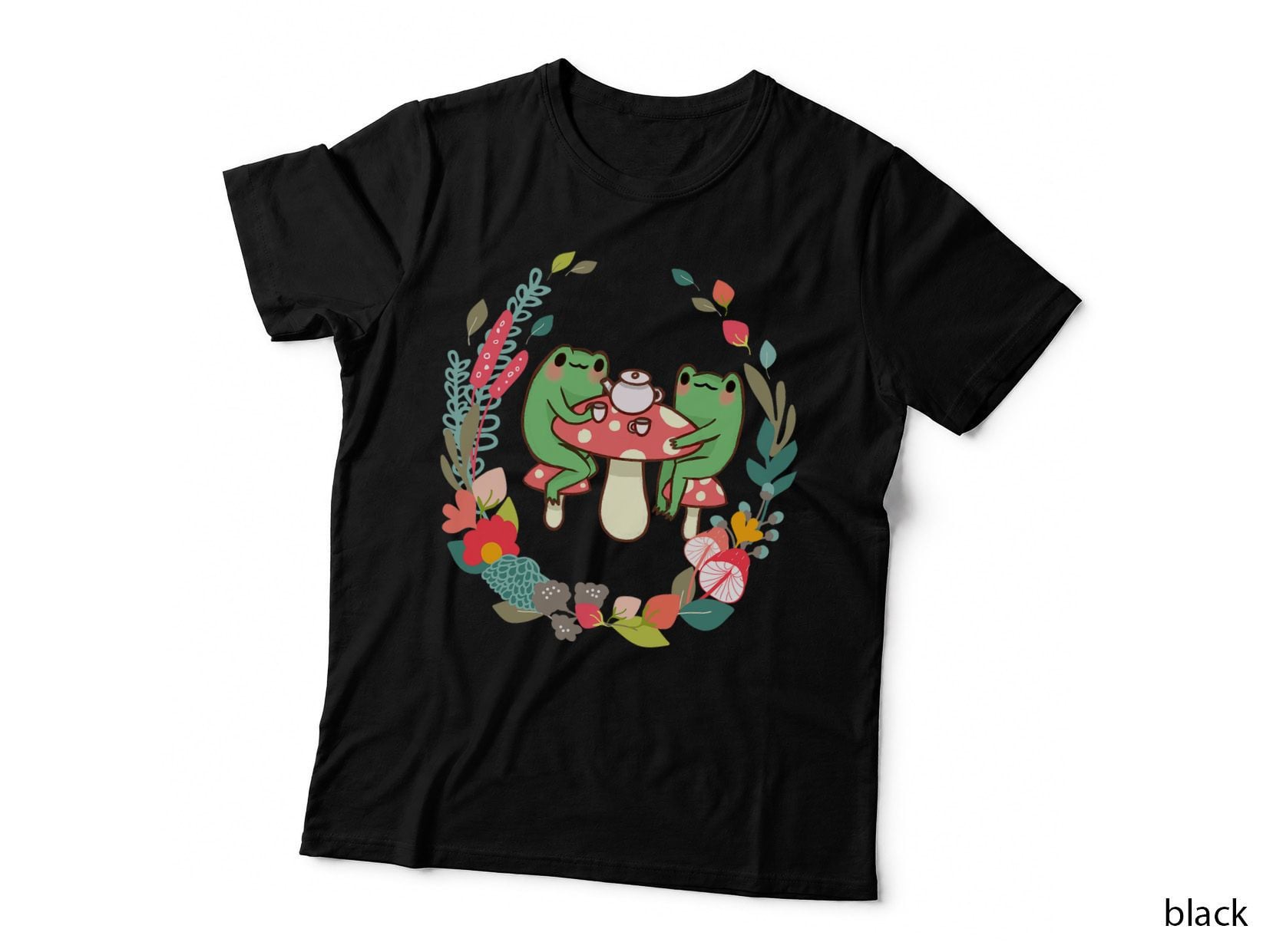 Frogs Drinking Tea Mushroom Cute Cottagecore Aesthetic, Frog T-Shirt