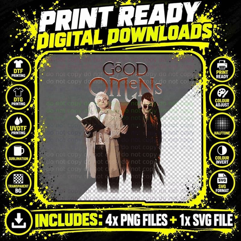 Good Omens Angel Demon T-Shirt Png SVG Digital Bundle
