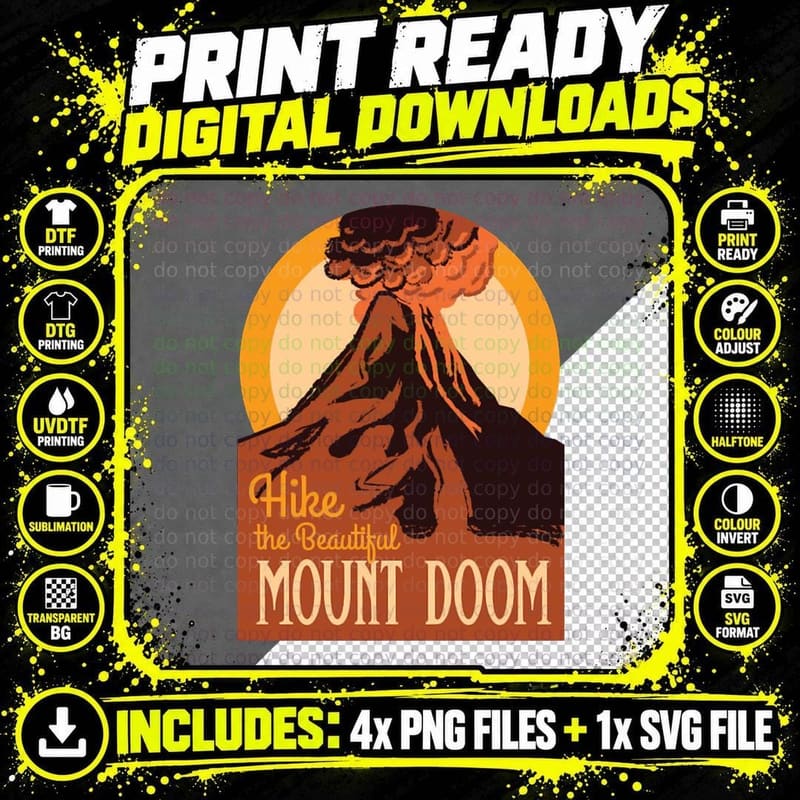 Hike the Beautiful Mount Doom, Lord of the Rings Png SVG Digital Bundle