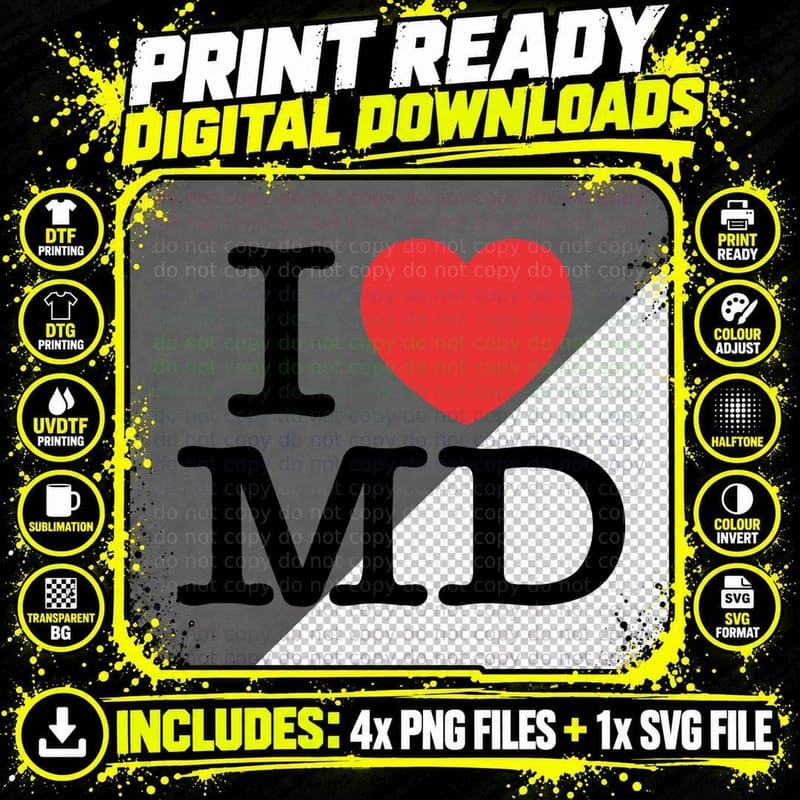 I Heart MD Love Maryland T-Shirt Png SVG Digital Bundle
