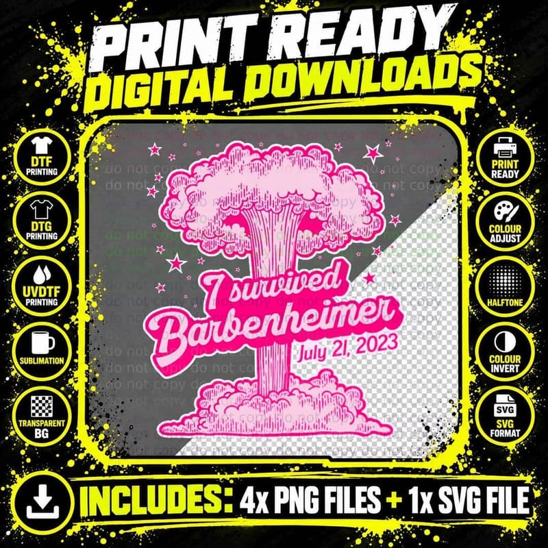 I Survived Barbenheimer Barbie + Oppenheimer T-Shirt Png SVG Digital Bundle