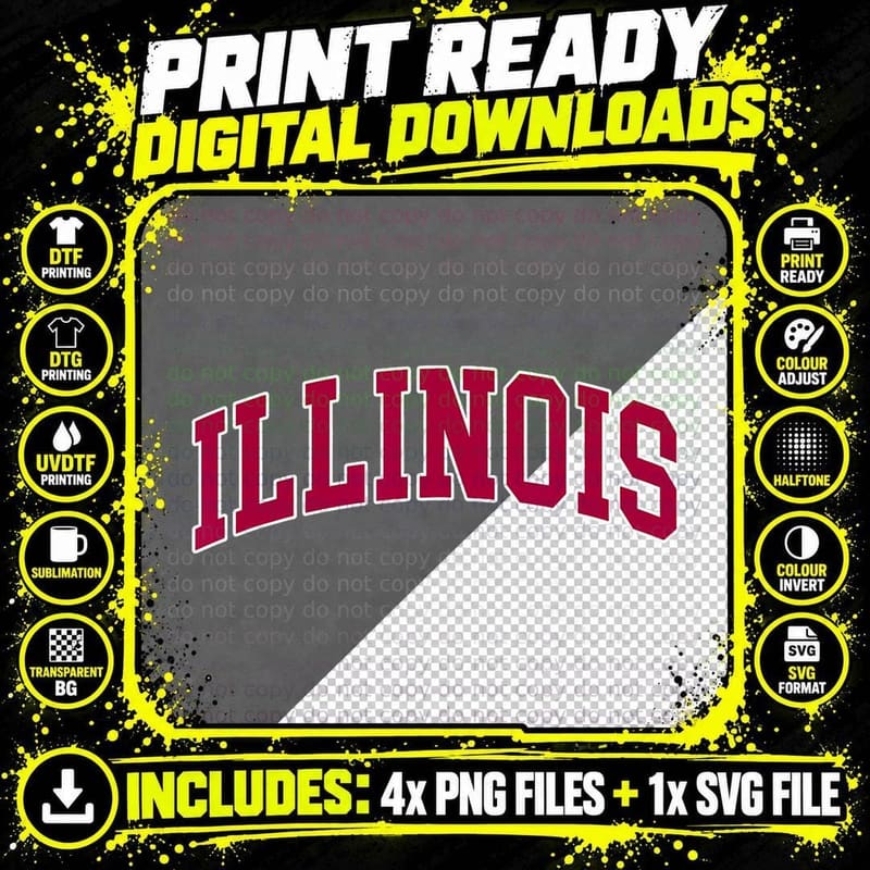 Illinois - Throwback Design - T-Shirt Png SVG Digital Bundle