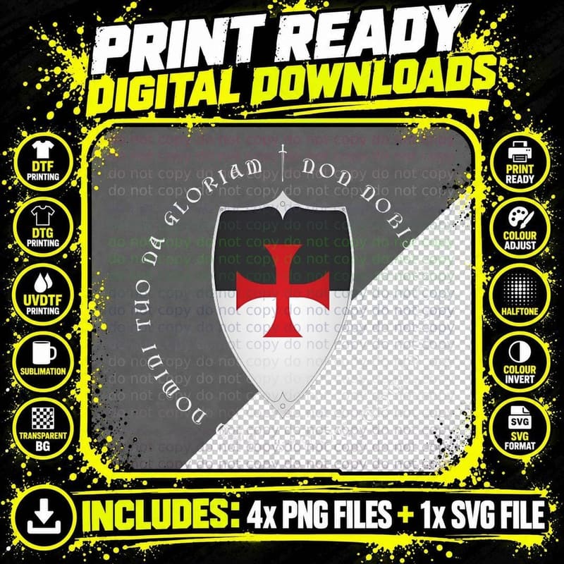 Knights Templar Crusader Motto and Cross T-Shirt Png SVG Digital Bundle