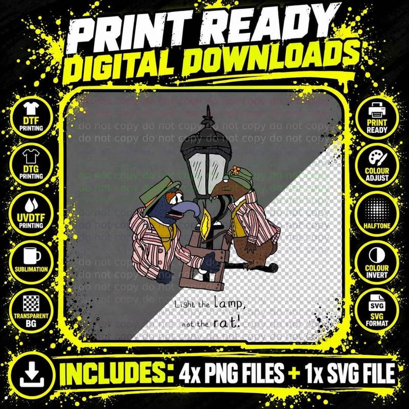 Light the Lamp, Not the Rat! (with Full Lamp Post) Png SVG Digital Bundle