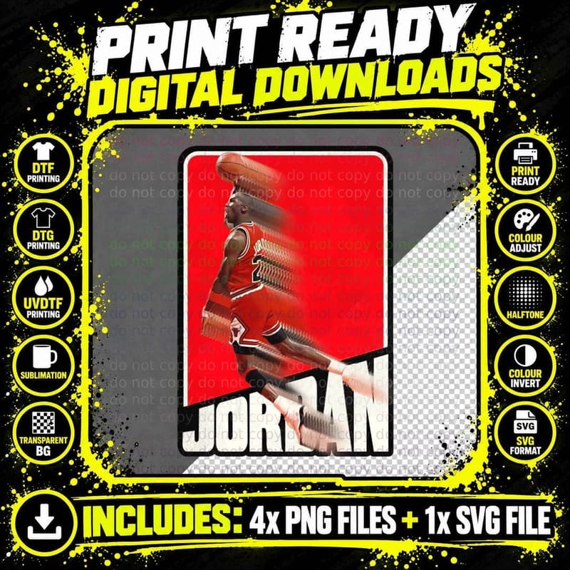 MJ in Motion Card T-Shirt Png SVG Digital Bundle