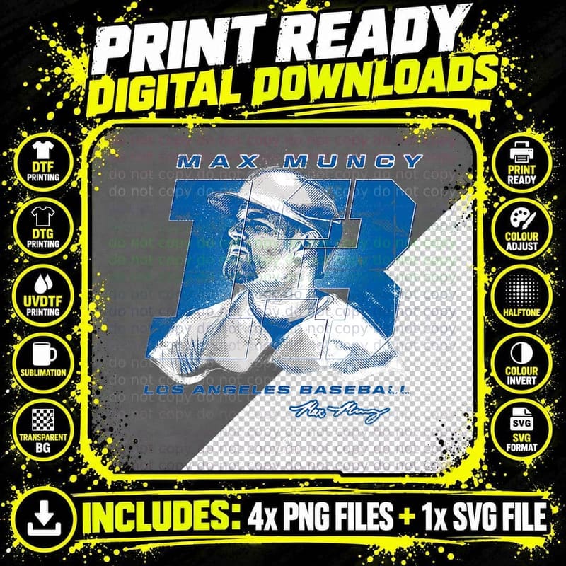 Max Muncy Silhouette Funky Muncy Los Angeles MLBPA Png SVG Digital Bundle