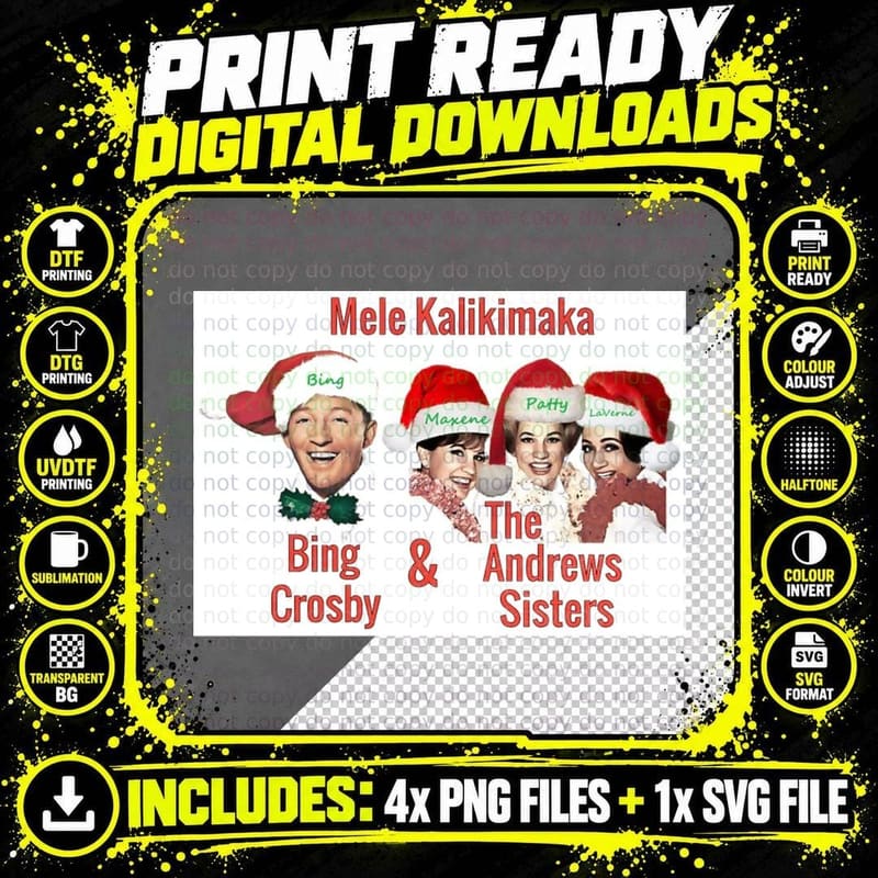Mele Kalikimaka - Bing Crosby & the Andrews Sisters Png SVG Digital Bundle