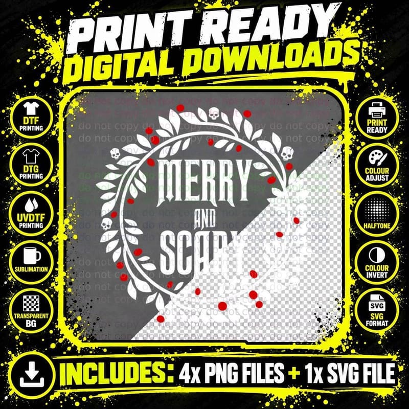 Merry and Scary T-Shirt Png SVG Digital Bundle