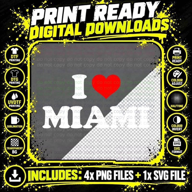 Miami - I Heart Miami - I Love Miami T-Shirt Png SVG Digital Bundle