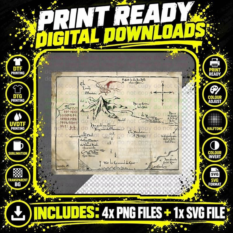Middle Earth Map T-Shirt Png SVG Digital Bundle