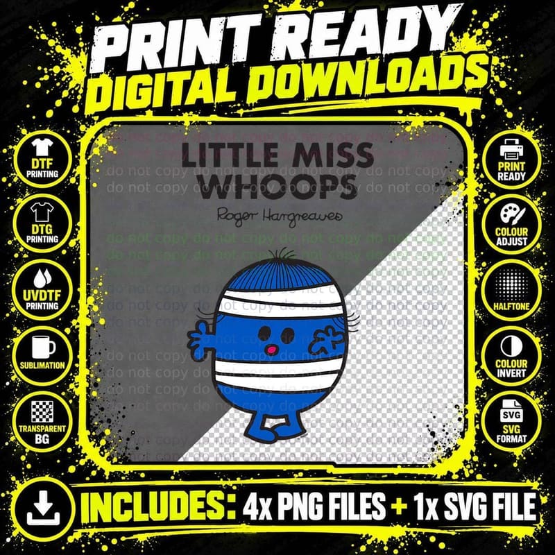 Mr. Men Little Miss Whoops T-Shirt Png SVG Digital Bundle