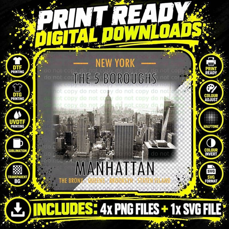 New York the 5 Boroughs Manhattan Bronx Queens Staten Png SVG Digital Bundle
