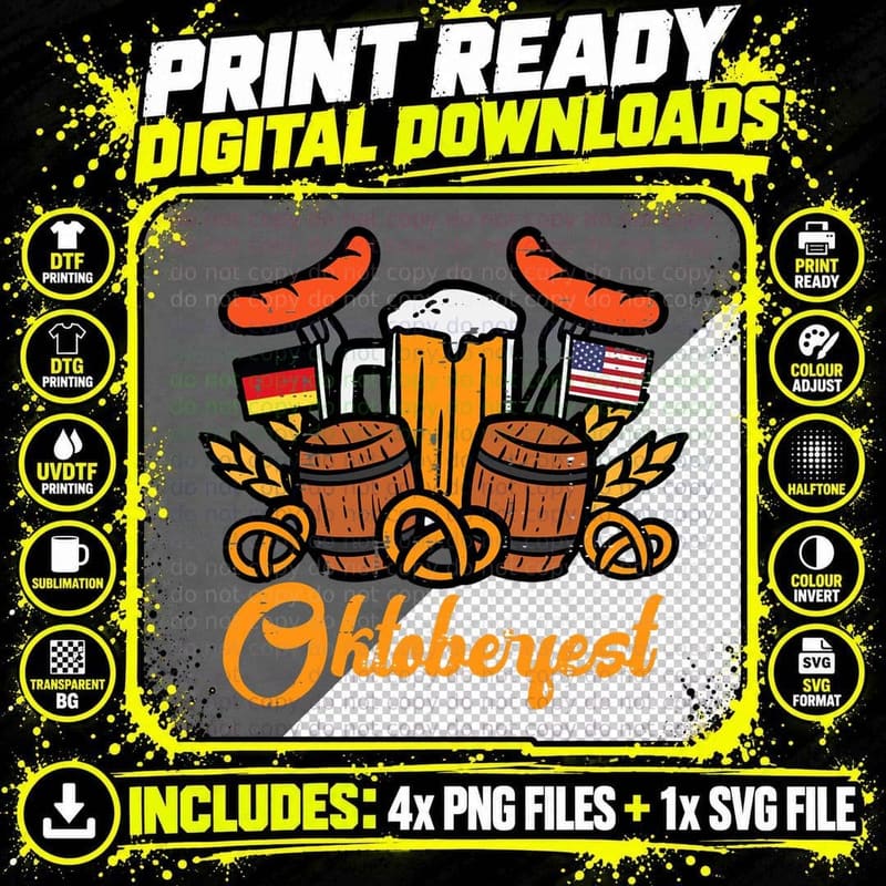 Oktoberfest Barrels German US Flag Costume Women Men Png SVG Digital Bundle