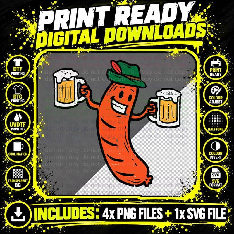 Oktoberfest Bratwurst German Sausage Costume Men Women Png SVG Digital Bundle
