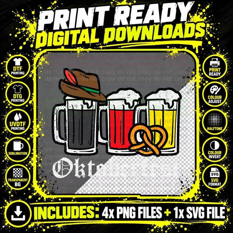 Oktoberfest German Mugs Fun Bavarian Costume Men Women Png SVG Digital Bundle
