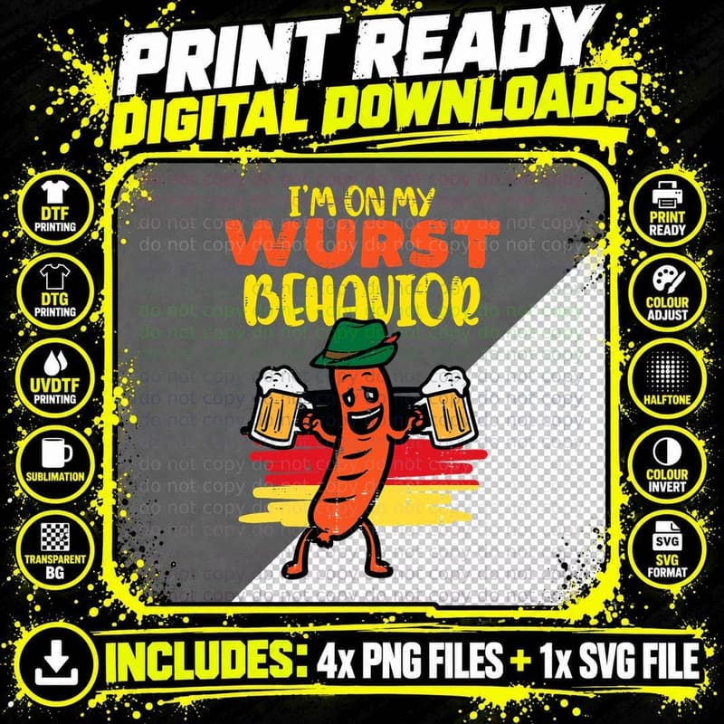 Oktoberfest Wurst Behavior Bratwurst Costume Kids Men Png SVG Digital Bundle