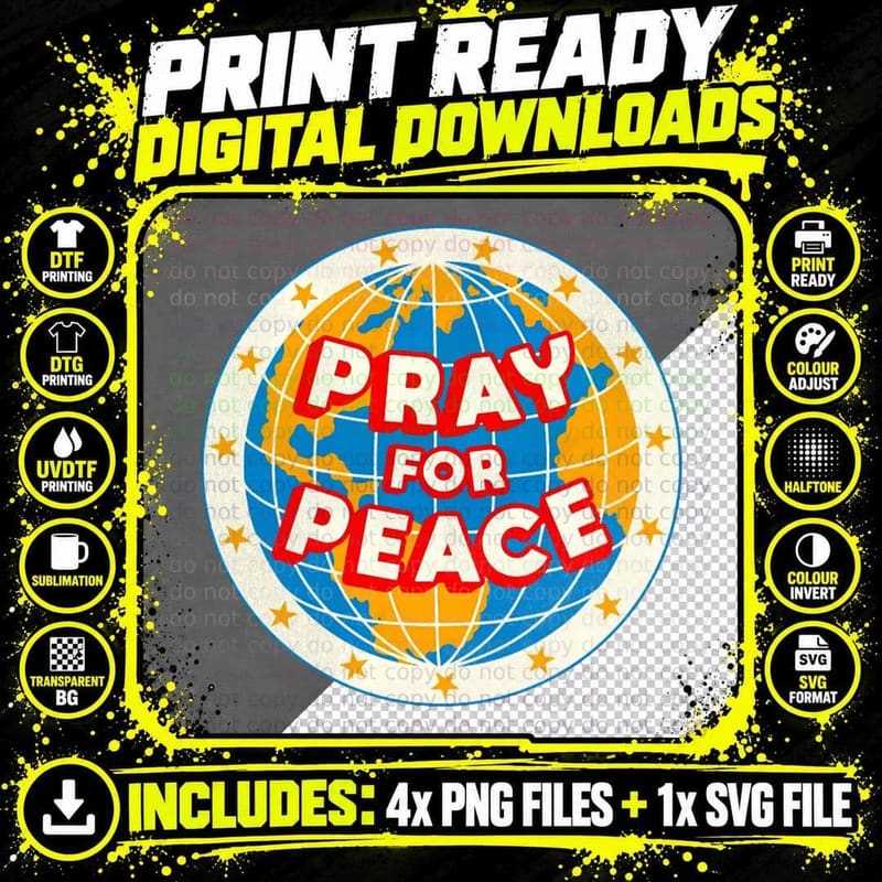Pray for Peace T-Shirt Png SVG Digital Bundle