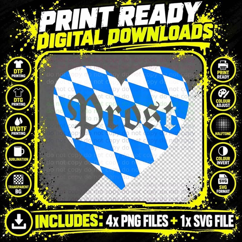 Prost - Bavarian Flag Heart Drinking German Oktoberfest Png SVG Digital Bundle