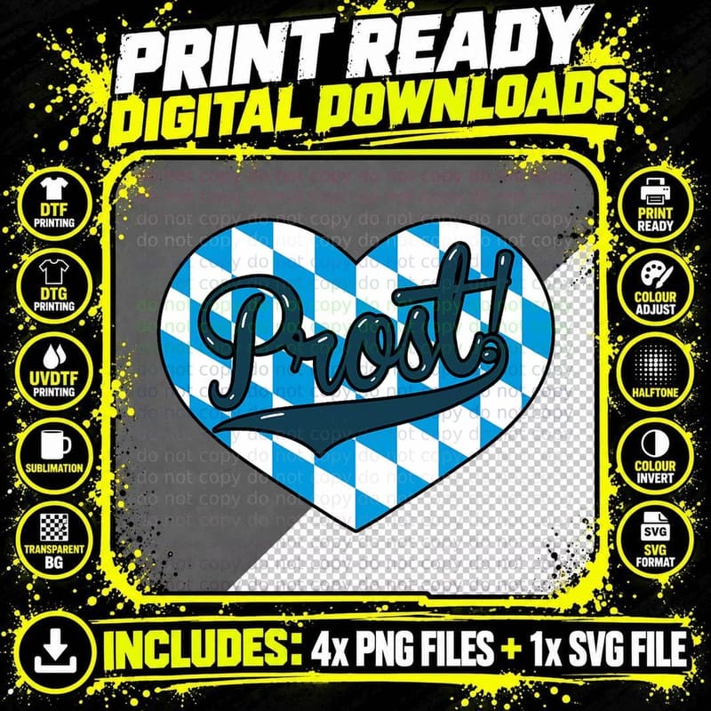 Prost Bavarian Heart Cute Oktoberfest Men Women T-Shirt Png SVG Digital Bundle