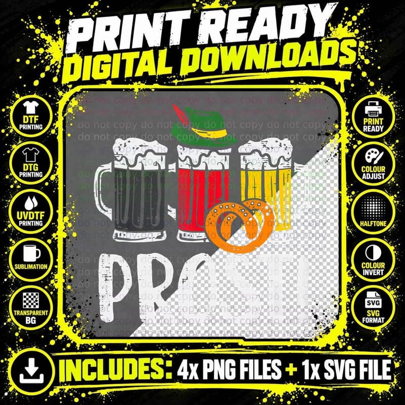 Prost Pretzel Bavarian Beers German Oktoberfest Men Png SVG Digital Bundle