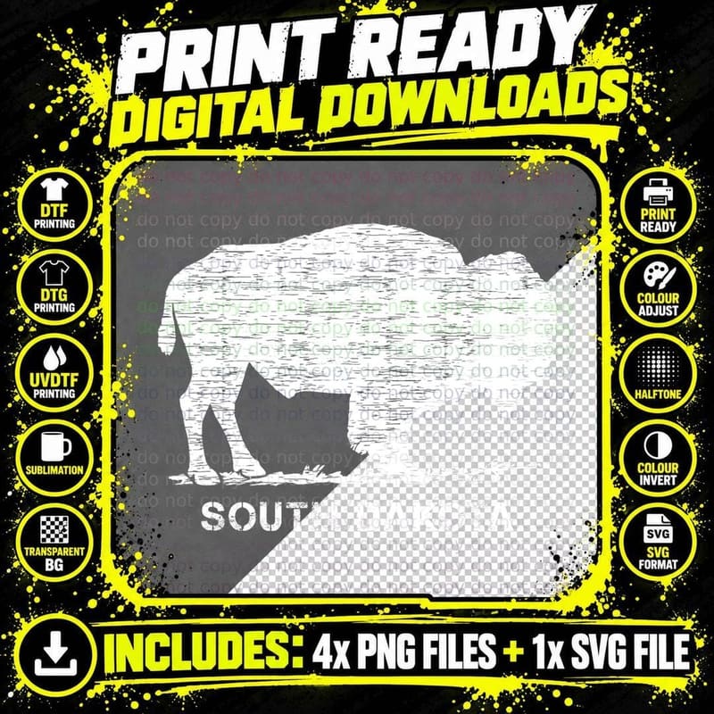 South Dakota and American Buffalo Bison T-Shirt Png SVG Digital Bundle